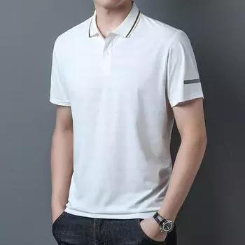 Мужская летняя эластичная быстросохнущая дышащая футболка для фитнеса с лацканами, мужская спортивная рубашка поло из ледяного шелка