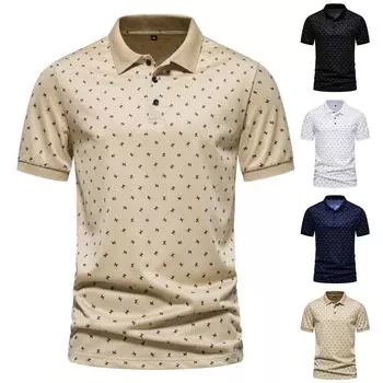 Мужская летняя элегантная повседневная рубашка поло с принтом на лацканах, толстовка с коротким рукавом, рубашка для гольфа XL хаки