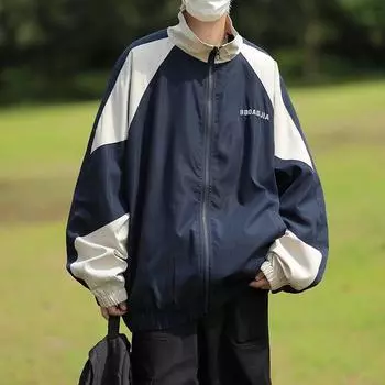Мужская летняя бейсбольная куртка с солнцезащитным покрытием и воротником-стойкой, японский стиль, дизайн Executive L темно-синий