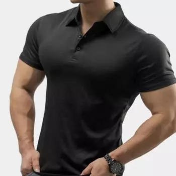 Мужская летняя быстросохнущая дышащая футболка с лацканами, новая рубашка поло с короткими рукавами, белая основа, облегающий спортивный топ M чёрный