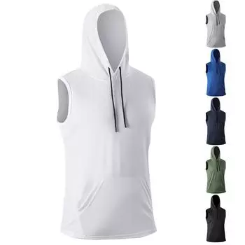 Мужская летняя быстросохнущая футболка без рукавов для тренировок, фитнеса, спортивного жилета с капюшоном и коротким рукавом, топ L армия зеленый