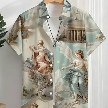 Мужская летняя быстросохнущая повседневная рубашка с принтом в стиле ретро в средневековом стиле S