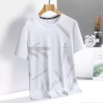 Мужская летняя дышащая легкая модная футболка с коротким рукавом и абстрактным принтом M белый