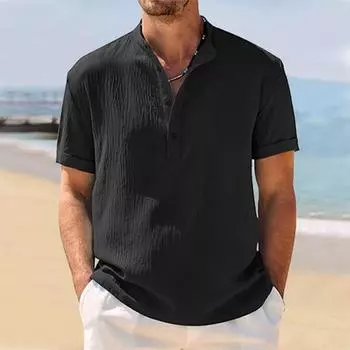 Мужская летняя дышащая рубашка с короткими рукавами и культурой отдыха XXXL чёрный