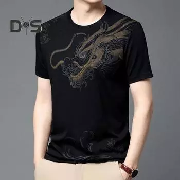 Мужская летняя фитнес-футболка с принтом дракона, бесшовная с круглым вырезом, с короткими рукавами, свободная, тонкая, эластичная, мягкая, дышащая, быстросохнущая пуловер, повседневный спортивный топ для спортзала 3XL хаки