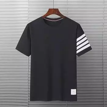 Мужская летняя футболка 2022 года с короткими рукавами и круглым вырезом, свободная, с четырьмя полосками L синий