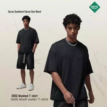 Мужская летняя футболка ARTIE белого цвета с эффектом потертости, окрашенная распылением | Коллекция 2024 г. XL чёрный
