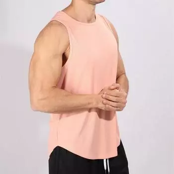 Мужская летняя футболка без рукавов с круглым вырезом, однотонная большая свободная футболка, простая повседневная быстросохнущая футболка, спортивная футболка без рукавов для бега S чёрный