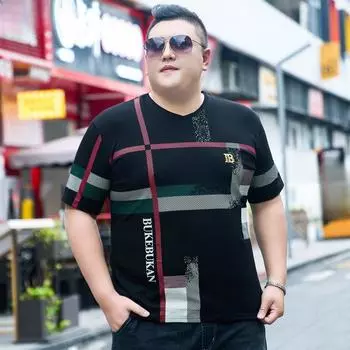 Мужская летняя футболка больших размеров с короткими рукавами и v-образным вырезом, свободная рубашка с принтом для толстых людей, тонкая рубашка из ледяного хлопка, топ Tide 2XL чёрный