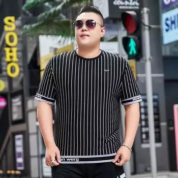 Мужская летняя футболка больших размеров с короткими рукавами и круглым вырезом в вертикальную полоску, повседневная рубашка большого размера 2XL чёрный
