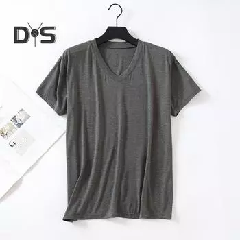 Мужская летняя футболка для фитнеса, сплошной цвет, бесшовный V-образный вырез, короткие рукава, свободный тонкий эластичный, мягкий, дышащий, быстросохнущий пуловер, повседневный тренажерный зал XL серый