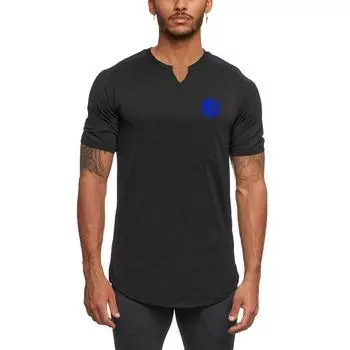 Мужская летняя футболка для фитнеса в новом стиле с v-образным вырезом, облегающая корейский тренд, с короткими рукавами M чёрный