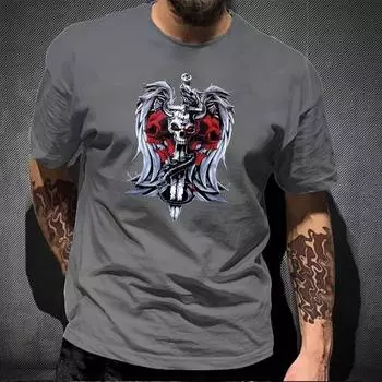 Мужская летняя футболка для отдыха на открытом воздухе, быстросохнущая, дизайнерская ниша с принтом черепа, футболка с круглым вырезом, американская уличная забавная футболка с короткими рукавами