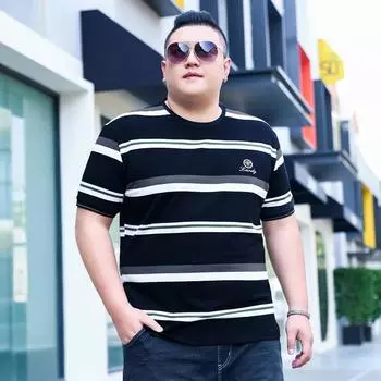 Мужская летняя футболка для полных больших размеров с круглым вырезом и короткими рукавами, свободная рубашка большого размера для полных людей, топы большого размера 2XL