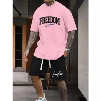 Мужская летняя футболка из двух частей с принтом букв, повседневная, для спорта на открытом воздухе, шорты с короткими рукавами и завязками, мужская одежда XS