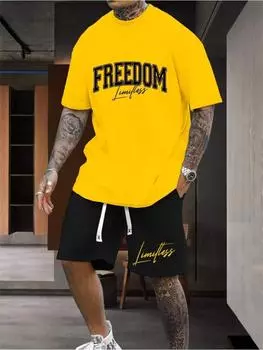 Мужская летняя футболка из двух частей с 3D-принтом для улицы, повседневная, для спорта на открытом воздухе, шорты с короткими рукавами и завязками, мужская одежда S