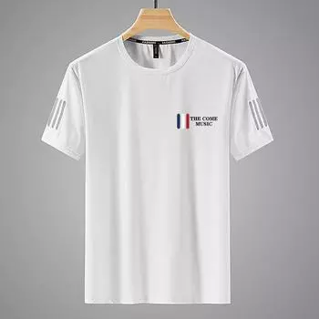 Мужская летняя футболка из ледяного шелка с круглым вырезом, модные принты, костюм для бега и фитнеса, дышащие быстросохнущие спортивные футболки M белый