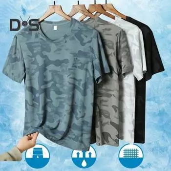 Мужская летняя футболка контрастного цвета с камуфляжным принтом, свободный круглый вырез, мягкая дышащая футболка с короткими рукавами, тонкая повседневная мужская футболка средней длины, спортивный топ для фитнеса L серый