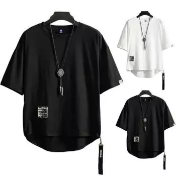 Мужская летняя футболка, пуловер, повседневная одежда, хип-хоп, большие размеры, Мужская летняя верхняя мужская одежда M чёрный