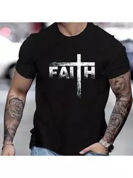 Мужская летняя футболка с 3D-принтом Faith Print, свободная большая повседневная футболка с круглым вырезом и коротким рукавом S