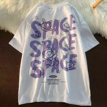 Мужская летняя футболка с буквенным принтом в японском стиле, мультяшный медведь, граффити, большой размер, с круглым вырезом, с короткими рукавами, повседневная одежда, топ для пары L чёрный