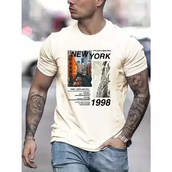 Мужская летняя футболка с графическим принтом и круглым вырезом - мягкая слегка эластичная полиэстеровая ткань, повседневная футболка с коротким рукавом для активного отдыха S