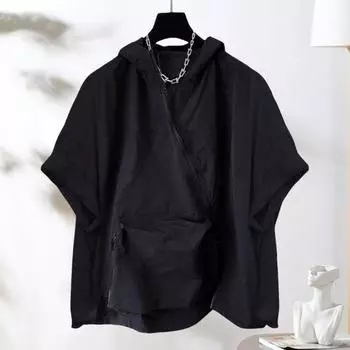 Мужская летняя футболка с капюшоном, большим накладным карманом, застежкой-молнией, негабаритный чистый цвет, мешковатые короткие рукава, уличная одежда средней длины, спортивная толстовка в стиле хип-хоп 2XL белый