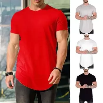 Мужская летняя футболка с короткими рукавами и круглым вырезом, однотонная, мягкая дышащая, эластичная, средней длины, повседневный пуловер, мужской спортивный топ M красный