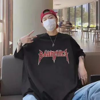 Мужская летняя футболка с короткими рукавами из хлопка плотностью 240 г с буквенным принтом — модная и свободная 3XL чёрный