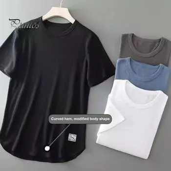 Мужская летняя футболка с короткими рукавами, однотонная, с круглым вырезом, вафельной текстурой, средней длины, свободная, повседневная, повседневная, спортивная, для подростков, тренировочный топ M темно-серого