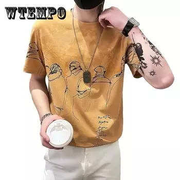 Мужская летняя футболка с короткими рукавами с мужским принтом, свободная футболка с половиной рукавов Ins, топ XXXL белый