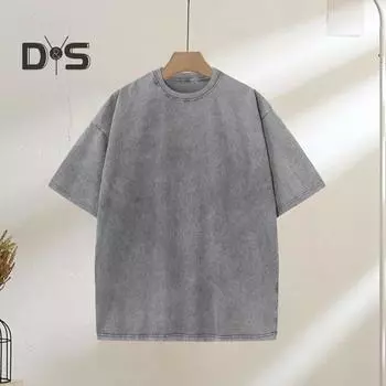 Мужская летняя футболка с круглым вырезом, хлопковая футболка с короткими рукавами, однотонная, мягкая, дышащая, свободная, стираная, унисекс, средней длины, повседневная, повседневная, для пары, топ S чёрный