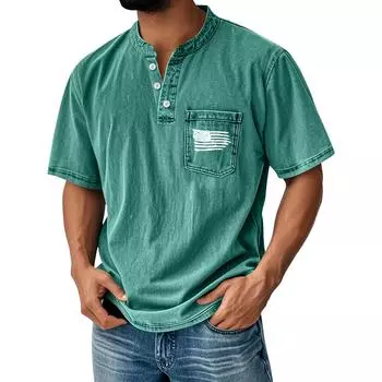 Мужская летняя футболка с круглым вырезом и коротким рукавом, универсальная повседневная рубашка на пуговицах XL