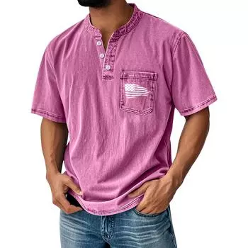 Мужская летняя футболка с круглым вырезом и коротким рукавом, универсальная повседневная рубашка на пуговицах XL розовый