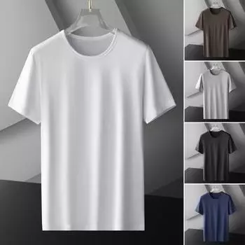 Мужская летняя футболка с круглым вырезом и короткими рукавами, однотонная, эластичная, тонкая, быстросохнущая, простой стиль, повседневная повседневная одежда, спортивный топ 3XL белый