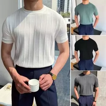 Мужская летняя футболка с круглым вырезом и короткими рукавами, однотонная, приталенная, эластичный пуловер, повседневная, средней длины, прямые мужские топы для фитнеса и спортзала 2XL чёрный