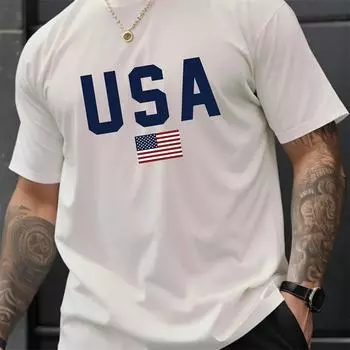 Мужская летняя футболка с круглым вырезом и коротким рукавом с узором в виде алфавита - дышащая полиэстеровая ткань, слегка эластичная, стандартный крой, повседневная S