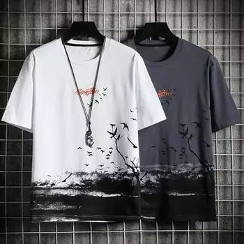 Мужская летняя футболка с круглым вырезом, свободная, с коротким рукавом, мягкая дышащая, с принтом, средней длины, повседневный легкий пуловер, повседневная одежда, спортивный топ 3XL