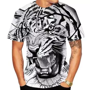 Мужская летняя футболка с круглым вырезом, свободная футболка с большим коротким рукавом и 3D принтом тигра, уличная одежда больших размеров, уличная одежда XXS