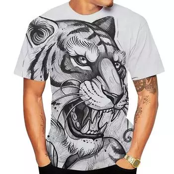 Мужская летняя футболка с круглым вырезом, свободная футболка с большим коротким рукавом и 3D принтом тигра, большие размеры, уличная одежда, уличная одежда XXL