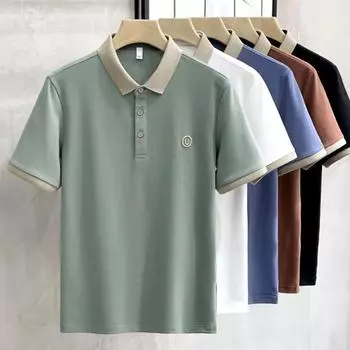 Мужская летняя футболка с отложным воротником, свободные пуговицы, короткий рукав, пуловер контрастного цвета, тонкий повседневный деловой стиль, мягкая дышащая мужская рубашка, топ XL зелёный