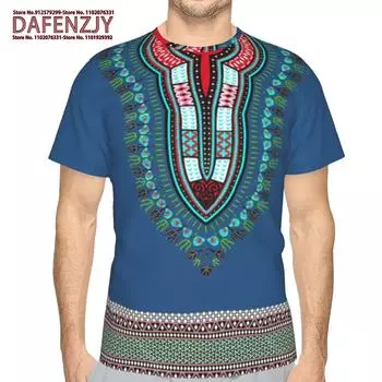 Мужская летняя футболка с принтом «Культура Африки» в формате 3D, с короткими рукавами, удобный свободный топ, мужская одежда, уличная одежда Dashiki, футболки S синий