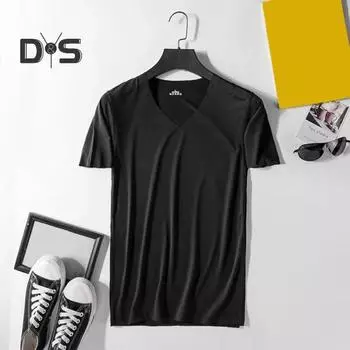 Мужская летняя футболка с V-образным вырезом из тонкого ледяного шелка, сплошной цвет, тонкий эластичный пуловер средней длины, впитывающий пот, быстросохнущий спортивный топ для фитнеса XL белый