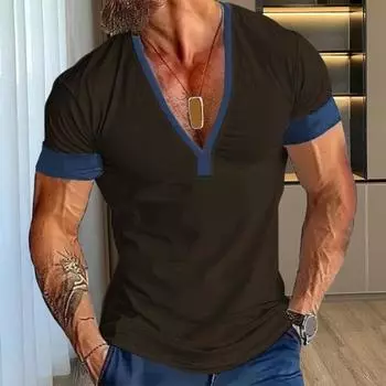 Мужская летняя футболка с v-образным вырезом одинакового цвета с короткими рукавами, пуловер средней длины, повседневная одежда, повседневный офисный топ, спортивная одежда XXXL серый