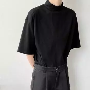 Мужская летняя футболка с воротником-стойкой, свободный пуловер с половиной рукавом, однотонная повседневная мягкая дышащая футболка на каждый день 2XL белый