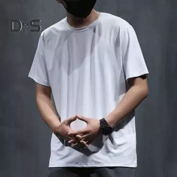 Мужская летняя футболка Сплошной цвет ледяного шелка Тонкая сетка Быстросохнущая средней длины с круглым вырезом с короткими рукавами Мягкий дышащий пуловер Спортивный повседневный мужской тренинг в тренажерном зале L темно-синий