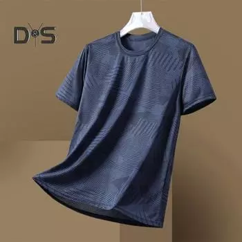 Мужская летняя футболка Свободная эластичная футболка с круглым вырезом с короткими рукавами плюс размер сплошной цвет пуловер дышащая быстросохнущая мягкая беговая дорожка для бега в тренажерном зале спортивный топ L небесно-голубой