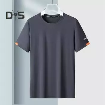 Мужская летняя футболка Свободная эластичная футболка с круглым вырезом с короткими рукавами Сплошной цвет Пуловер Дышащий быстросохнущий Мягкий бег Бег Тренажерный зал Спортивный топ XL чёрный