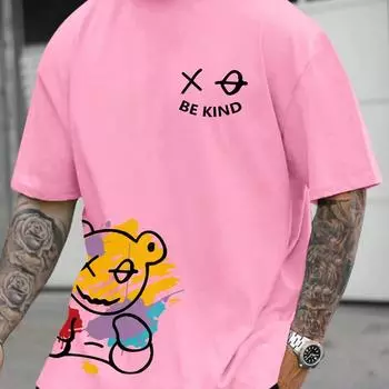 Мужская летняя футболка свободного размера BE KIND из 100% чистого хлопка с рисунком в виде букв и короткими рукавами, повседневная и удобная S