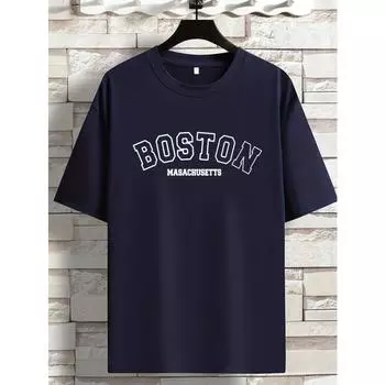 Мужская летняя футболка свободного размера из 100% хлопка с графическим принтом «Бостон» свободного покроя с круглым вырезом и коротким рукавом 3XL